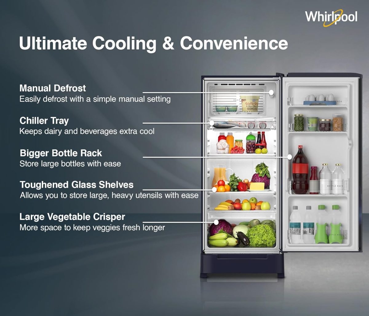 Whirlpool 184 L 5 Star Direct-Cool Single Door Refrigerator with Intellisense Inverter Compressor (205 WDE ROY 5S Inv SAPPHIRE SPRING-Z) - Image 3