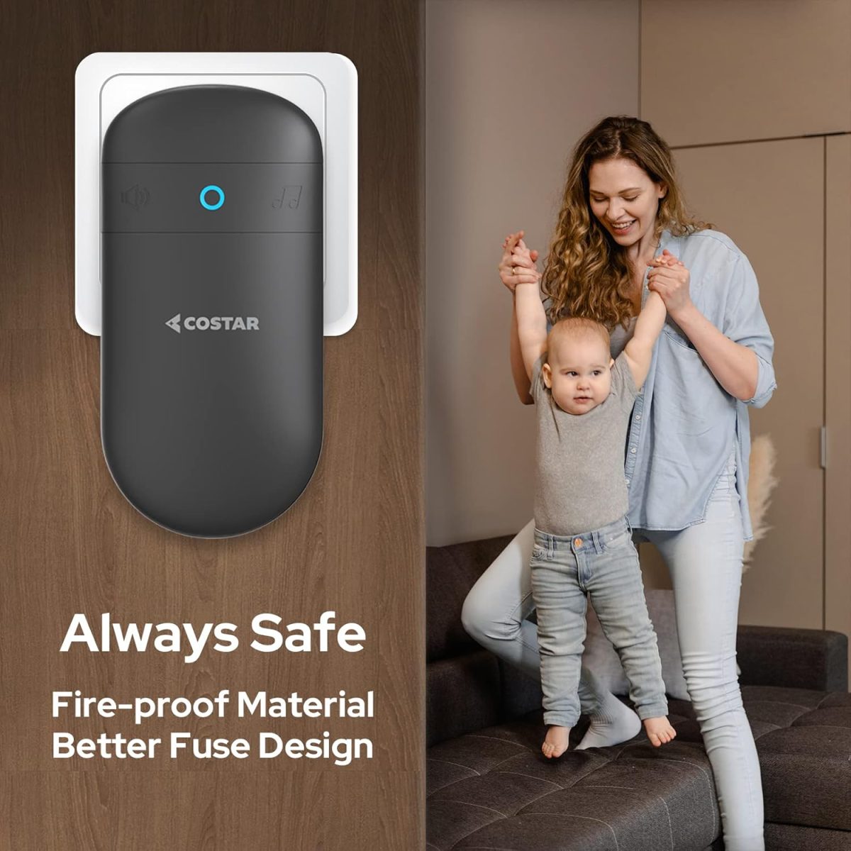 COSTAR Wireless Door Bell Kits Chime for Home Office with LED Light 300 Meter 1000 Feet Operating Range 32 Ringtones 5 Levels Volume, 1 Receiver and 1 Push Button IP44 Waterproof (Pebble T301-Black) - Image 6