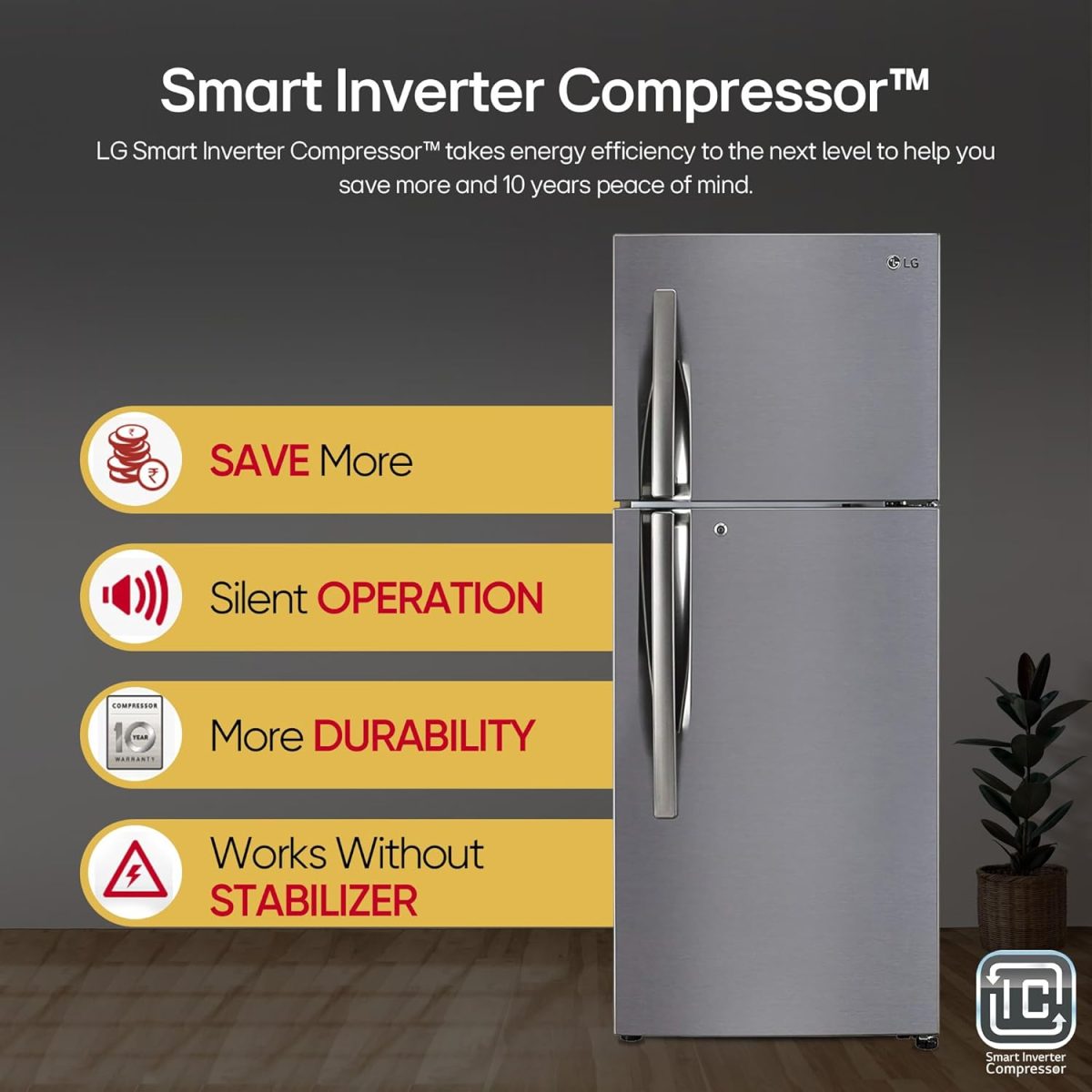 LG 242 L 3 Star Smart Inverter Frost-Free Double Door Refrigerator (GL-I292RPZX, Shiny Steel, Door Cooling+) - Image 10