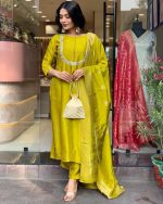 Yashika Women's Silk Blend Jacquard Kurta and Pant with Dupatta Set and Khatali Work Suitable For Every Indian Occasion - Image 5