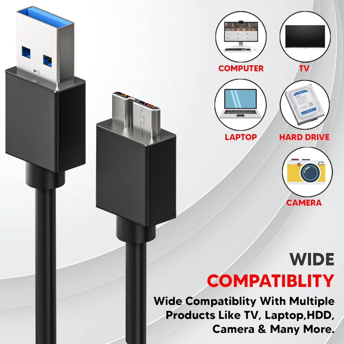 Lapster USB 3.0 A to Micro B SuperSpeed for hard disk cable - short cable - Image 4
