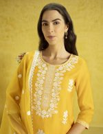 Kaari Women's Solid Color Kurta Set with Dupatta - Straight Fit | Silk Blend Fabric | Placement Embroidery on Neck | Organza Dupatta with Booti Work | Straight Pant with Side Pocket & Hem Embroidery - Image 3