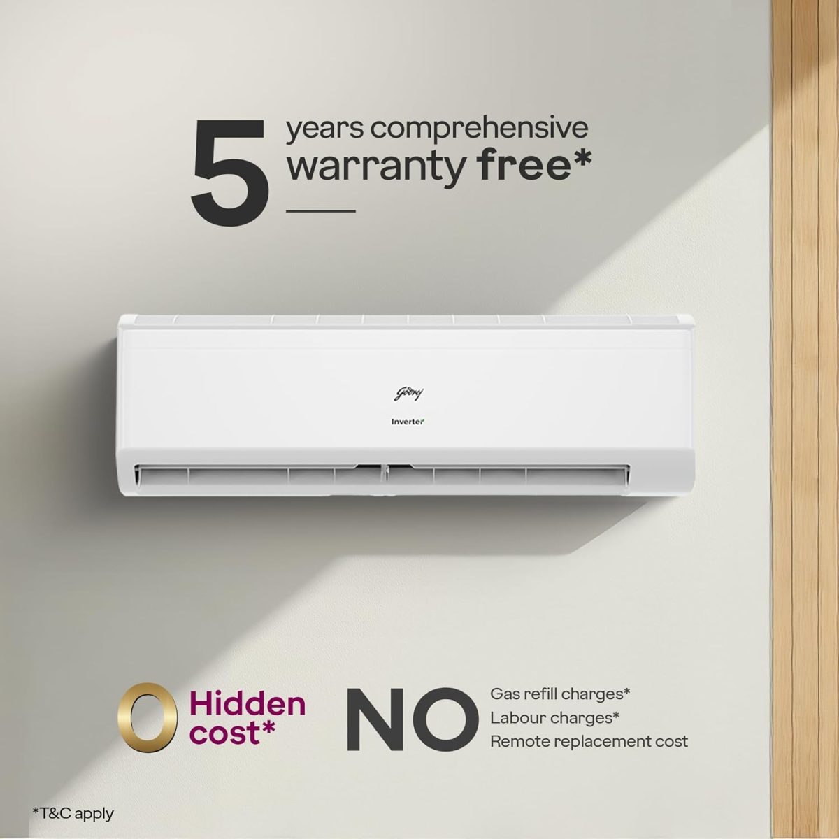 Godrej 1 Ton 5 Star, 5 Years Comprehensive Warranty, 5-in-1 Convertible Cooling, Inverter Split AC (Copper, Heavy-Duty Cooling at 52 Deg Celcius, AC 1T EI 12IINV5R32-WWR, White) - Image 7