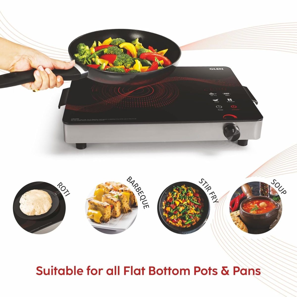 Glen 2000W Infrared Induction Stove with Grill Rack for Barbecue, Crystal Glass Plate, Digital Display, 3 Preset Cooking Modes, Touch Control, Infrared Cooktop Hot Plate (SA3074_Infra) - Image 3