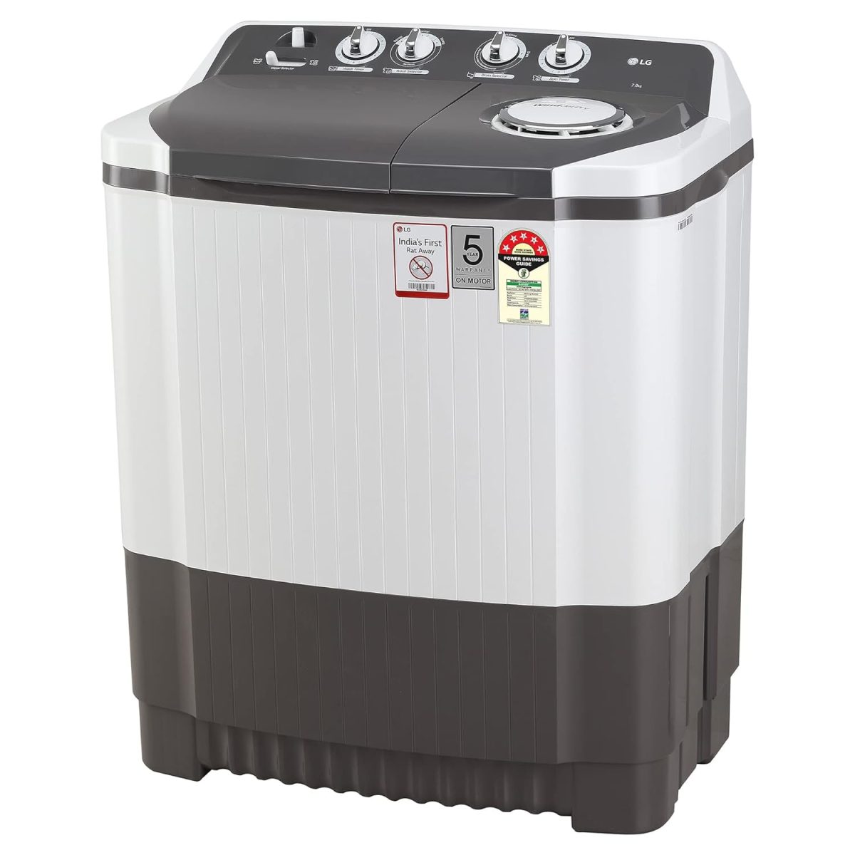 LG 7 Kg 5 Star Wind Jet Dry Semi-Automatic Top Loading Washing Machine (P7020NGAZ, Dark Gray, Rat Away Feature) - Image 16