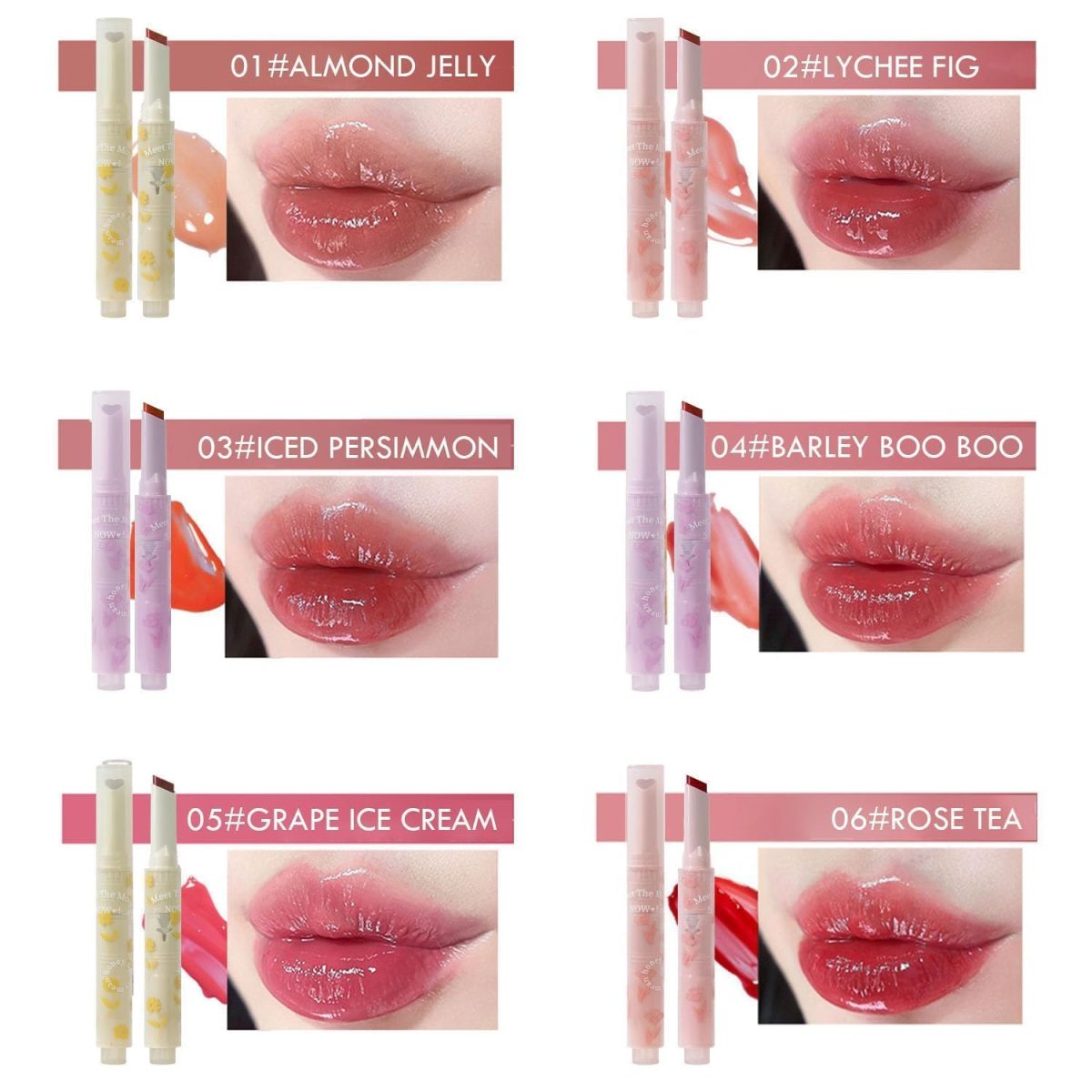 Gege Bear 6-Piece Heart-Shaped Jelly Lip Gloss Set, Hydrating Lipstick for Women and Girls, Moisturizing Non-Sticky Formula, Perfect for Everyday Use (6 Pcs Set, 3.2g each) - Image 3