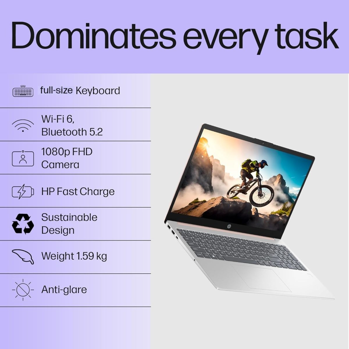 HP 15, 13th Gen Intel Core i3-1315U, 8GB DDR4, 512GB SSD, (Win 11, Office 21, Grey, 1.59kg), Anti-Glare, Micro-Edge,15.6-inch(39.6cm), FHD Laptop, Intel UHD Graphics, 1080p FHD Camera, fd0006TU - Image 3
