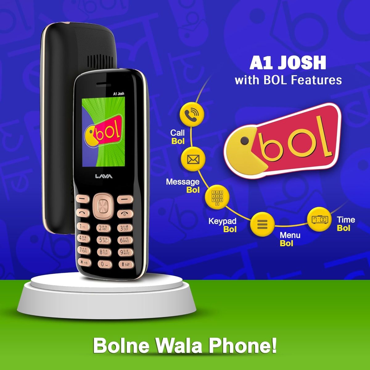 Lava A1 Josh (with BOL Feature) Dual Sim Keypad Mobile Phone | Long-Lasting Battery |22 Launguages Read Support | Auto Call Recording | Call Blink Notification (Black Gold) - Image 2
