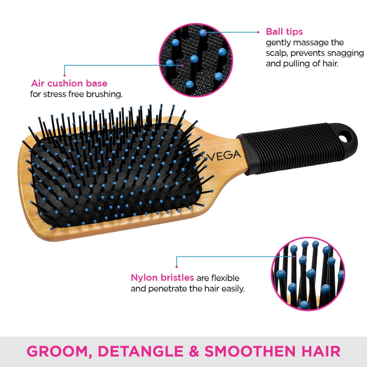 VEGA Premium Collection Paddle Hair Brush for Men & Women, (E1-PB) - Image 4