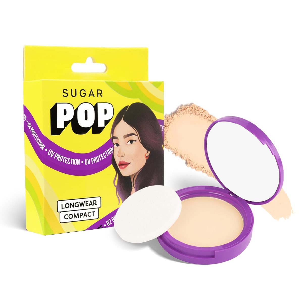 SUGAR POP Longwear Matte Compact | For Fair To Medium Skin Tone | Packed with Castor Oil & Vitamin E | UV Protection, Pore Minimizing | Medium Coverage | 9gm - 02 Beige - Image 2