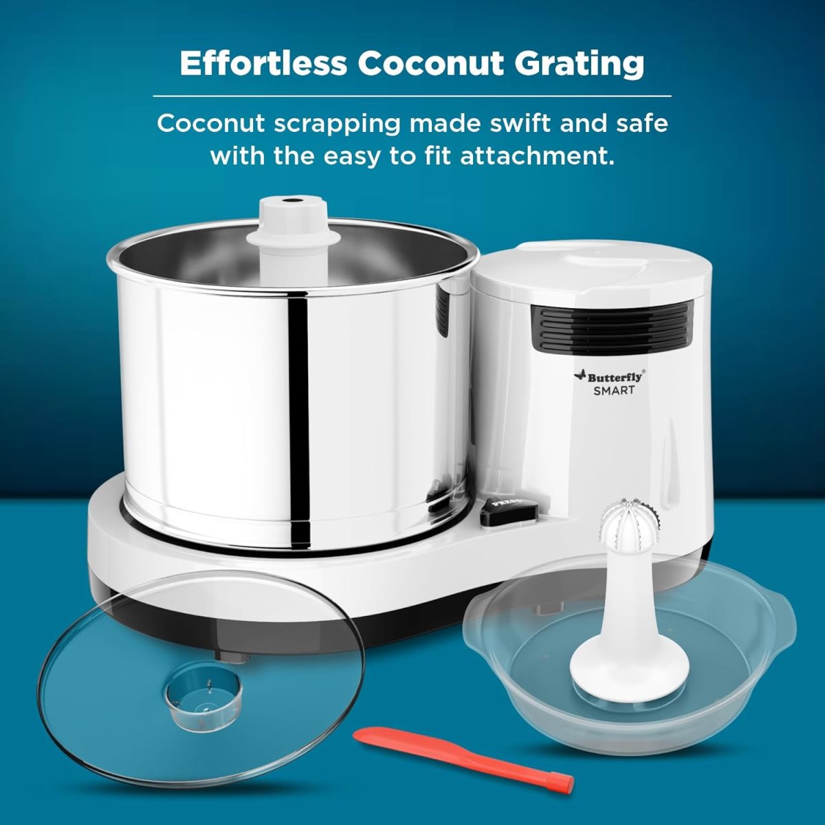 Butterfly Smart Wet Grinder, 2L (White) with Coconut Scrapper Attachment, Output - 150 W, Input 260 W - Image 3