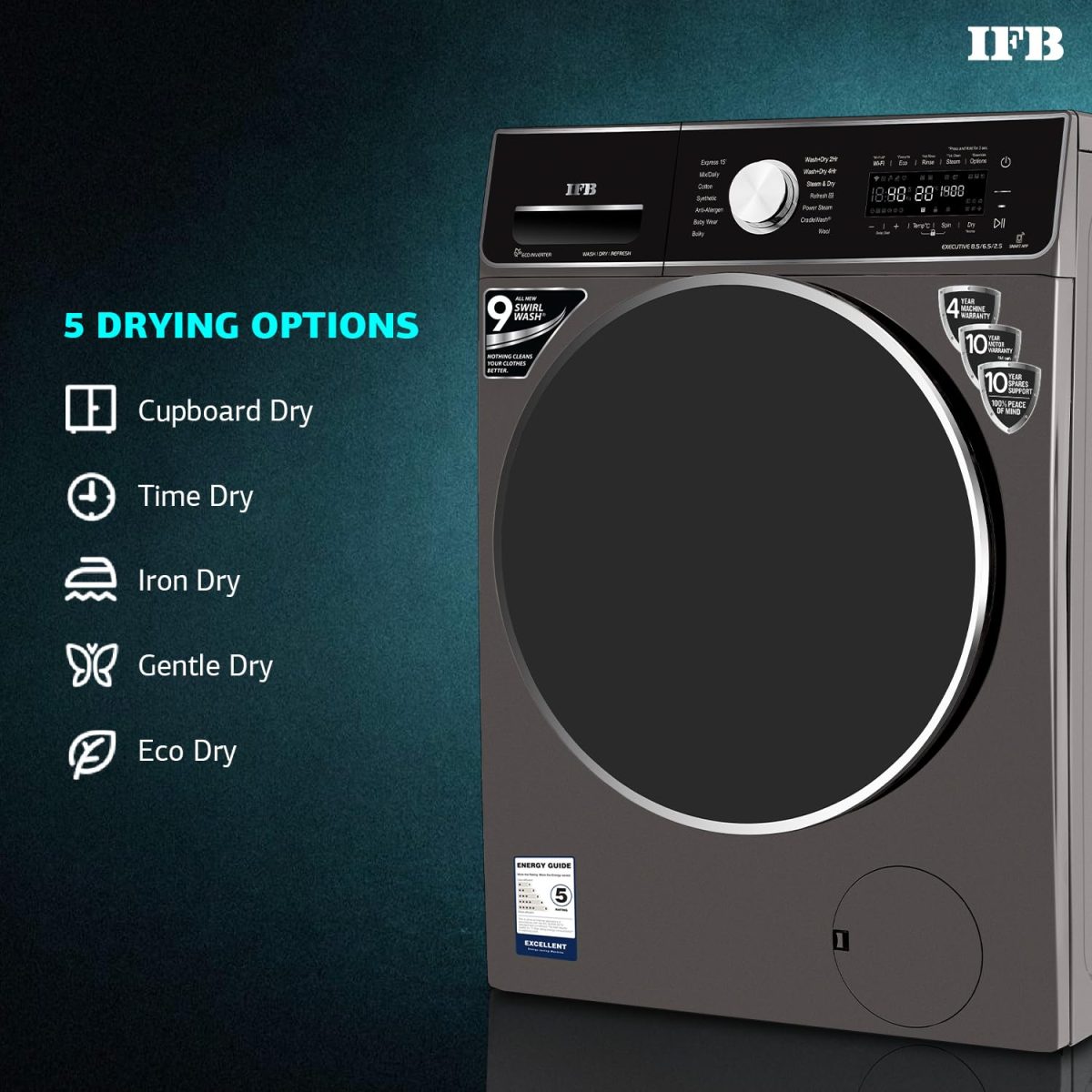 IFB Laundrimagic 3-in-1 8.5 Kg/6.5 Kg/2.5 Kg Inverter Washer Dryer Refresh (Executive ZXM, Mocha) - Image 6
