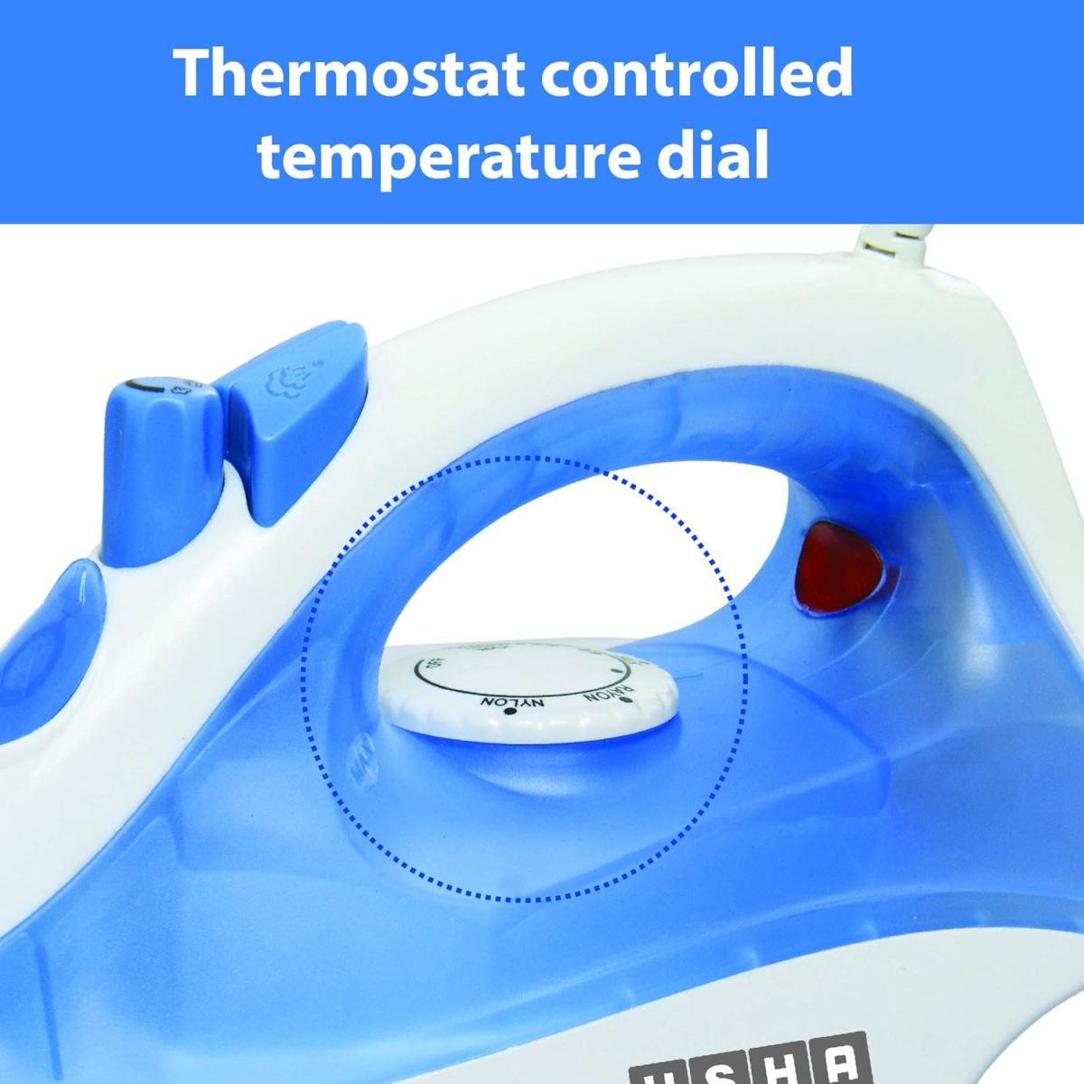 Usha 3713 1300Watt Steam Iron with Self Cleaning Function | Teflon Coated Soleplate | Powerful Steam Output upto18gm/min | 180ml Water Tank Capacity | 2 Years Warranty | (Blue & White) - Image 8