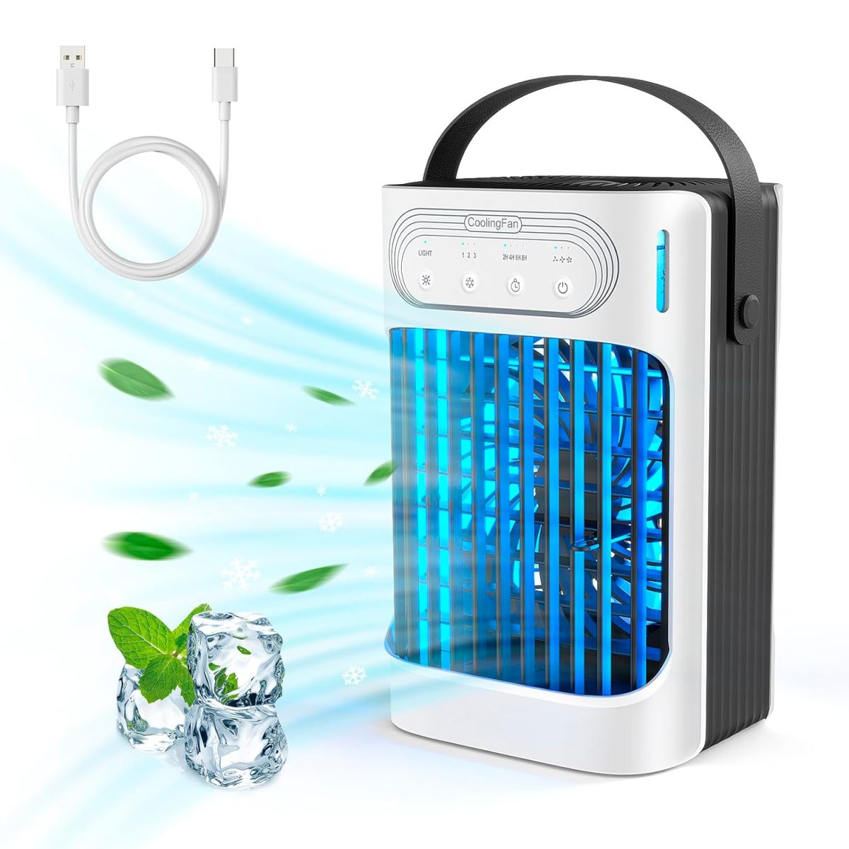 Portable Air Conditioners Cooling Fan, 3 in 1 Evaporative Air Cooler, Portable AC Unit with 3 Speeds, 3 Cool Mists, 4 Timers, 7 Color Lights, Personal Desktop Mini Cooling Fan for Room Camping Car - Image 9