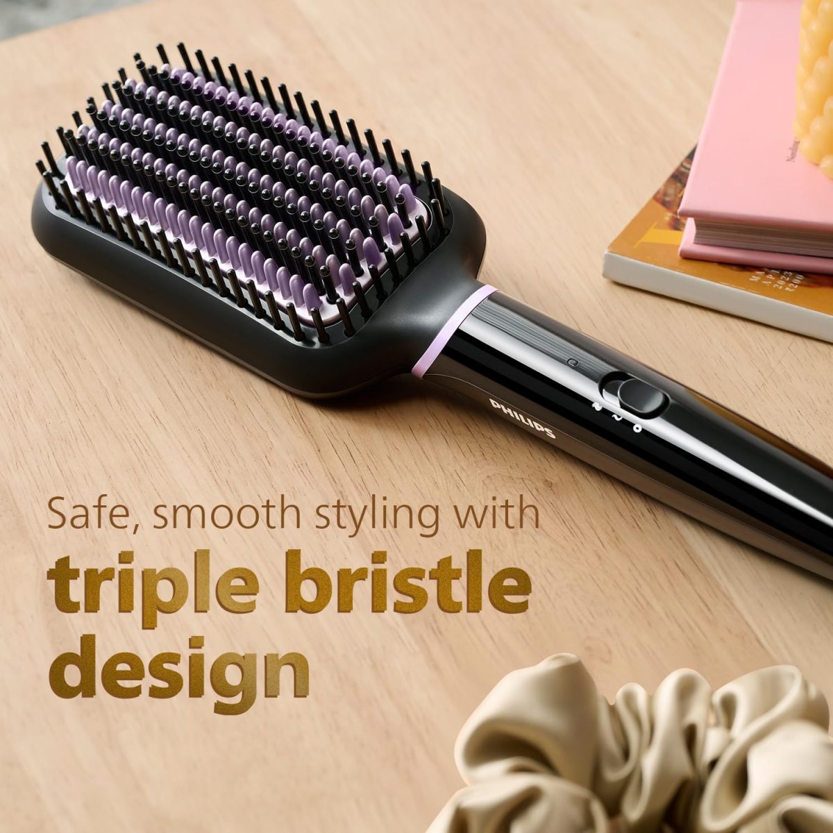 Philips Hair Straightener Brush - Naturally Straight Hair in 5mins, 5X Better Frizz Free Hair I Style with 2X More Volume | Shiny and Smooth Hair I No Scalp Burns | ThermoProtect Technology I Keratin Bristles I 2 Temperature settings | BHH880/10 - Image 7