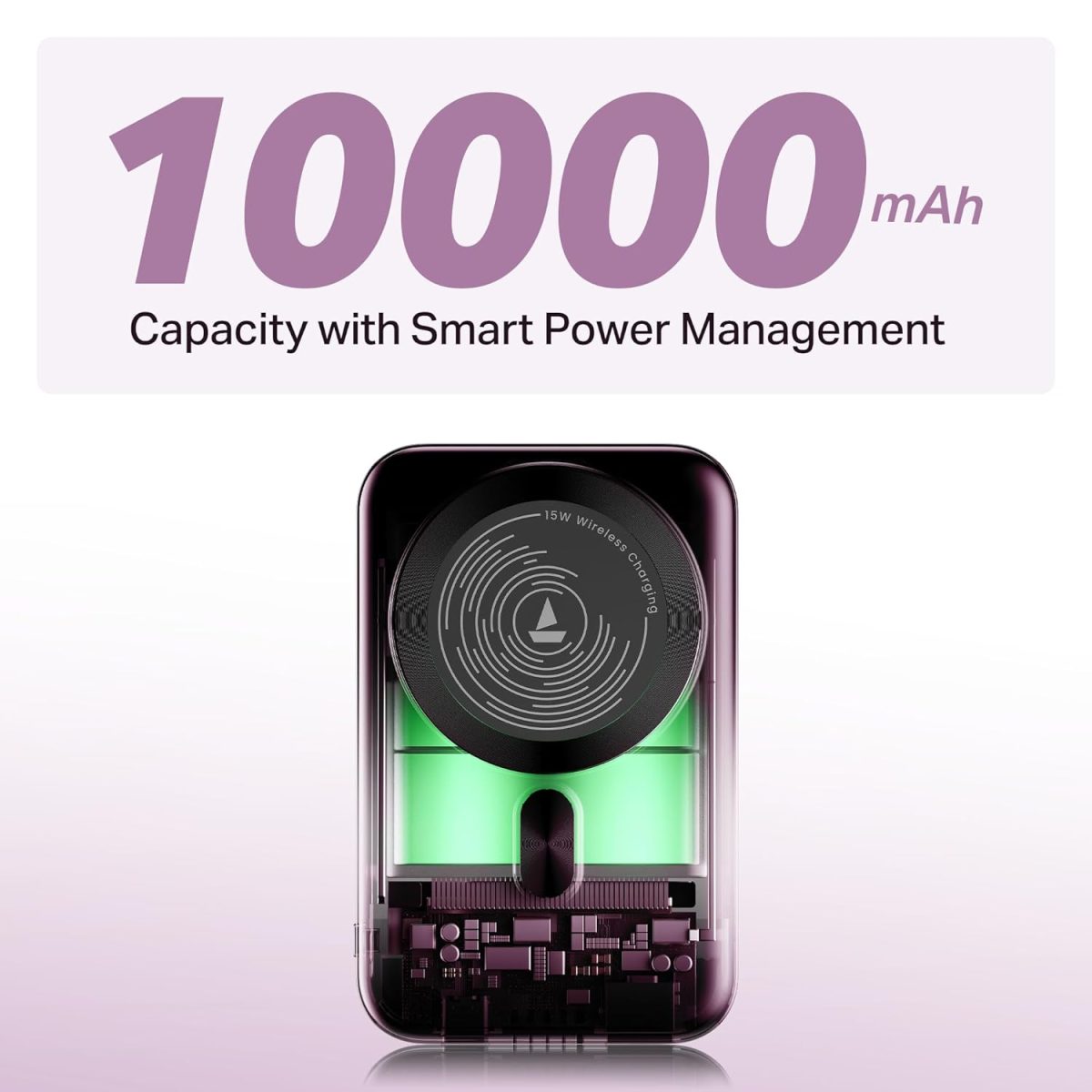 boAt New Launch EnergyShroom PB331 (Magsafe) 10000mAh Magnetic Wireless Powerbank, 15W Wireless & 22.5W Wired Charging for (iPhone 16,15,14,13 & 12, Android & Other Qi Enabled Devices) (Purple) - Image 4