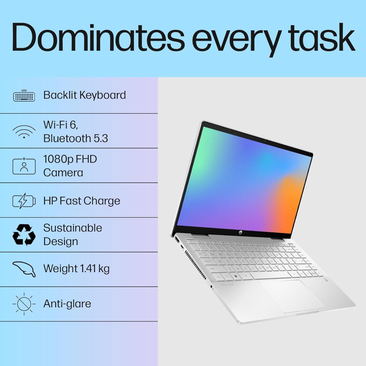 HP Pavilion x360, 13th Gen Intel Core i5-1335U, 14-inch (35.6 cm), FHD, Touchscreen, 16GB DDR4, 1TB SSD, FPR, 5 MP Camera, Backlit KB, Audio by B&O, Pen (Win 11, MSO 2021, Silver, 1.51 kg), ek1010TU - Image 3