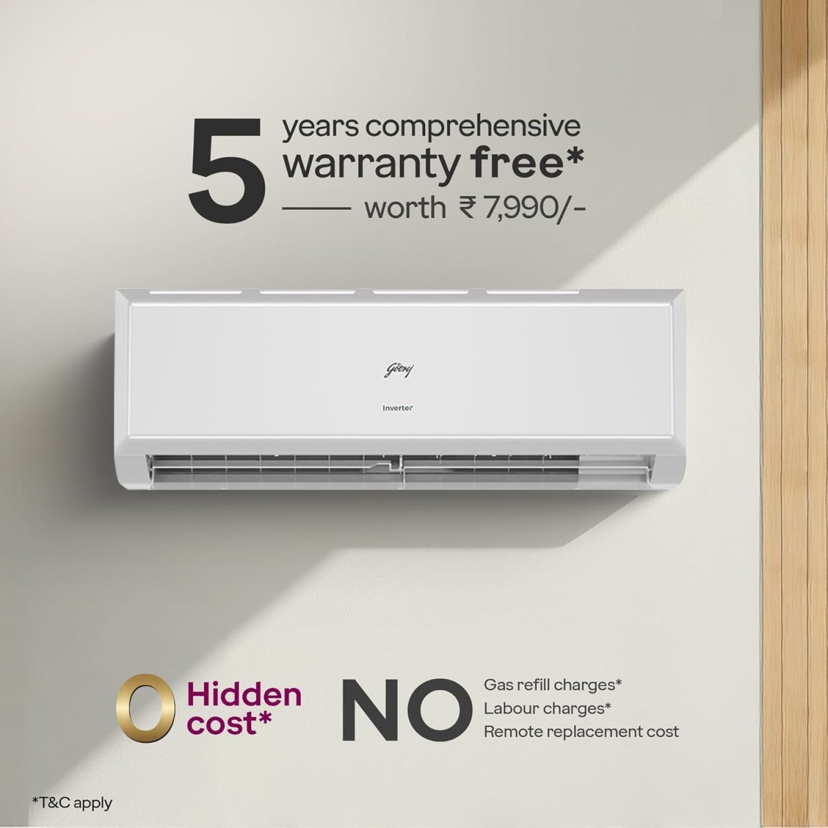 Godrej 1.5 Ton 3 Star, 5 Years Comprehensive Warranty, 5-In-1 Convertible Cooling, Inverter Split AC (Copper, 2025 Model, Heavy duty cooling at 52 °C, AC1.5T EI 18P3T WZT 3S, White) - Image 7