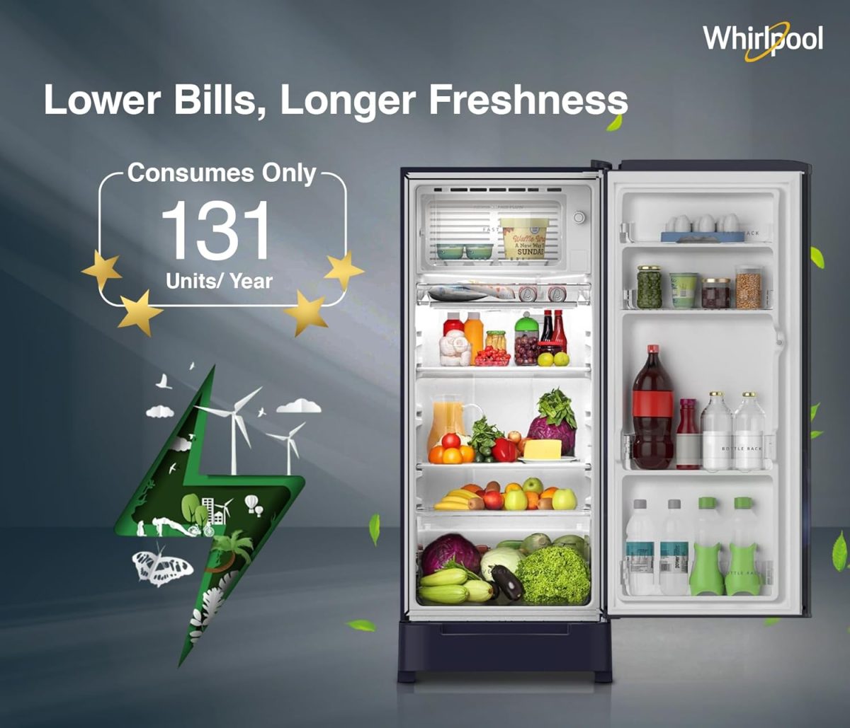 Whirlpool 184 L 5 Star Direct-Cool Single Door Refrigerator with Intellisense Inverter Compressor (205 WDE ROY 5S Inv SAPPHIRE SPRING-Z) - Image 5