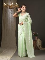 AKHILAM Women's Soft cotton silk Botanical saree with lucknowi chikankari weaving saree With Unstitched Blouse Piece - Image 2