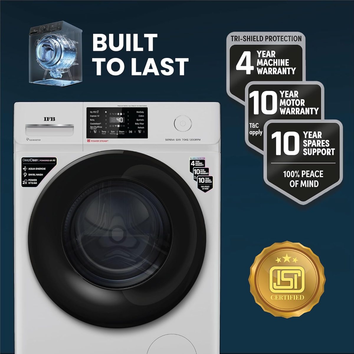 IFB 7 Kg 5 Star Powered by AI with 9 Swirl Wash, WiFi, Fully Automatic Front Load Washing Machine (SERENA GXN 7012, Steam Refresh Program with Eco Inverter, Grey) - Image 12