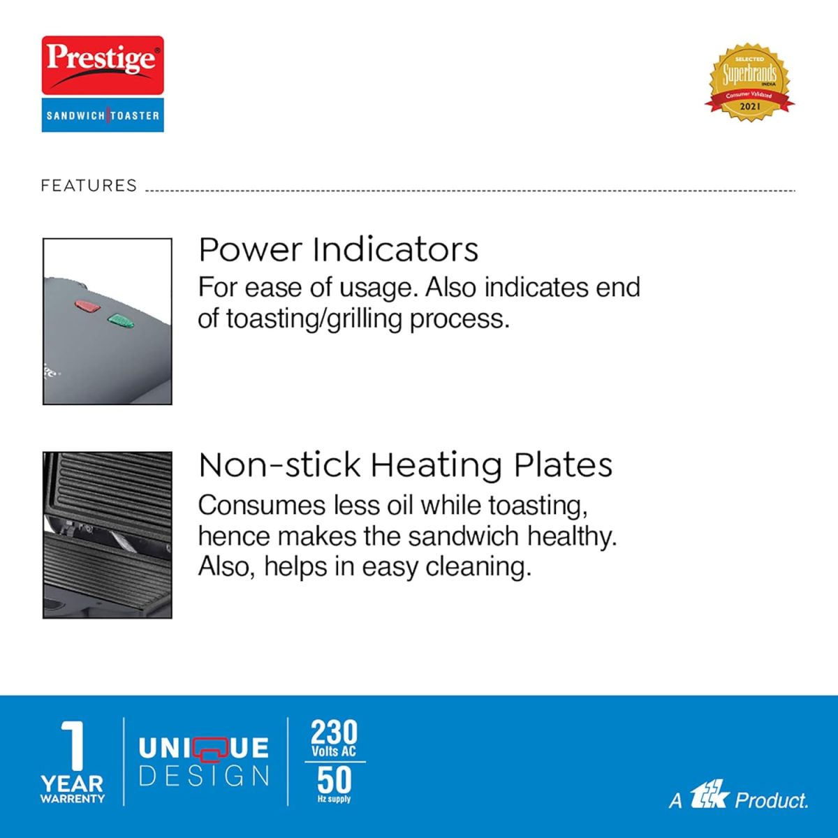 Prestige PGMFB 800 Watt Grill Sandwich Toaster with Fixed Grill Plates, Black - Image 9