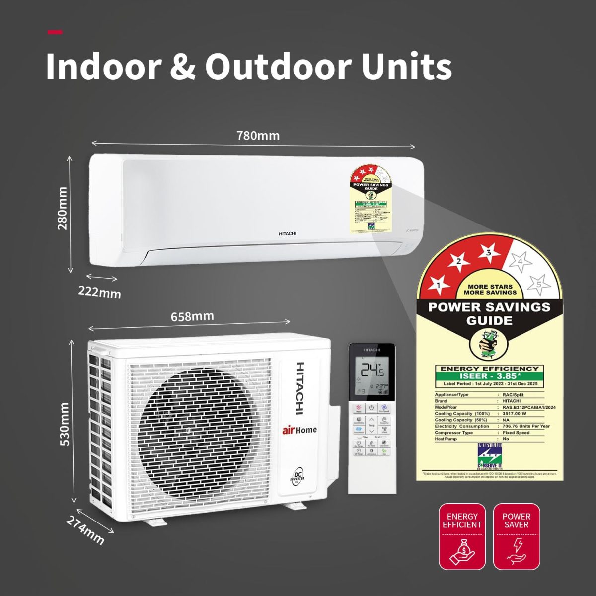 Hitachi 1 Ton Class 3 Star, 4-Way Swing, Long airthrow, Fixed Split AC (100% Copper, Dust Filter, 3200FL RAS.B312PCAIBA1, White) - Image 5