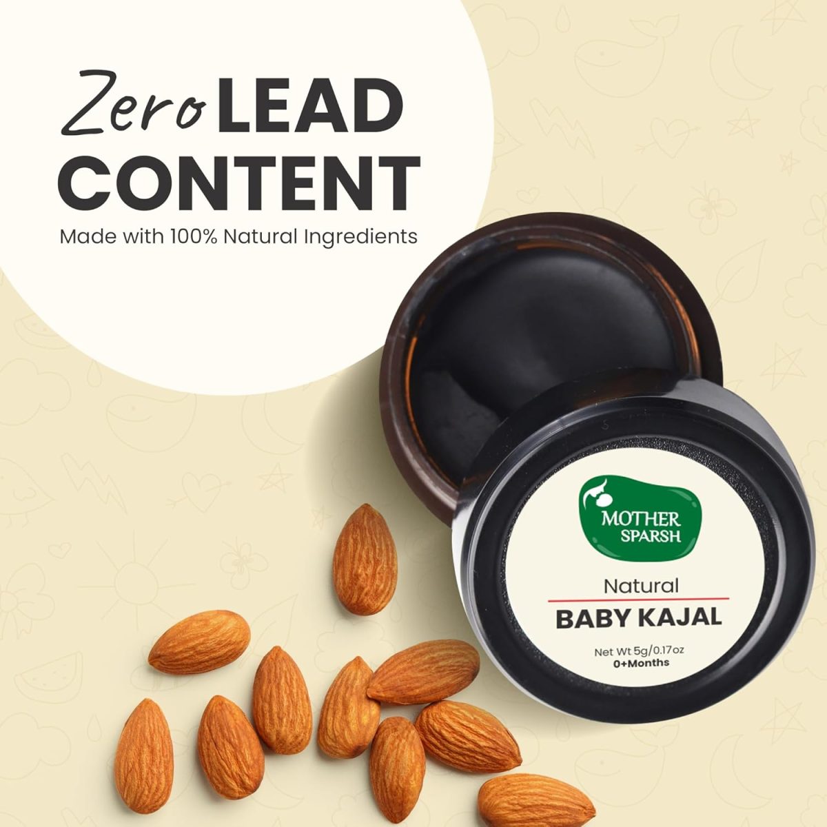 Mother Sparsh 100% Natural Baby Kajal with Zero Lead Content, Irritation Free & Safe for Newborn Babies, with Almond & Pure Cow Ghee, Nourishes & Thicken Baby Eyelashes - 5gm - Image 2