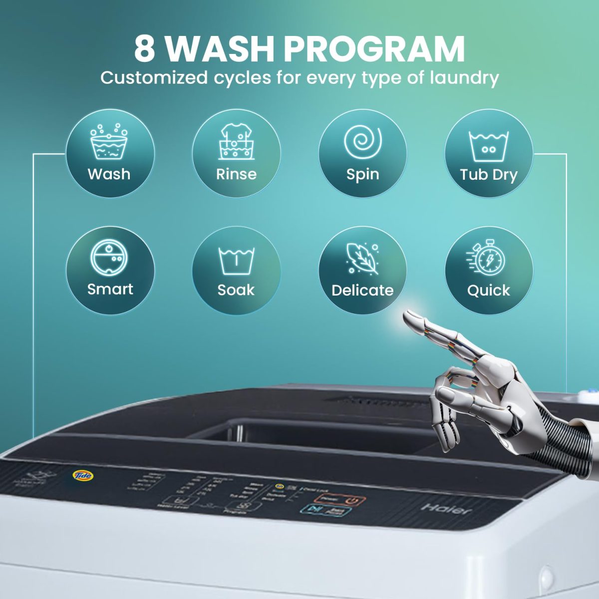 Haier 7 Kg 5 Star Fully Automatic Top Load Washing Machine with Oceanus Wave Drum, Magic Filter, 8 Wash Programs (HWM70-AE, Moonlight Silver, Stainless Steel Drum, 15 Mins Quick Wash) - Image 4