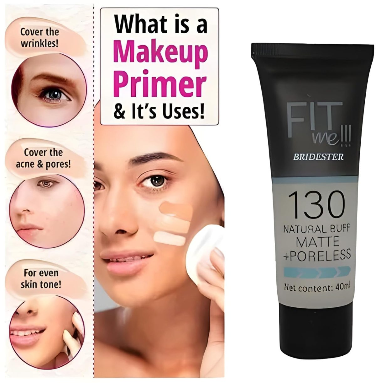 Bridester Fit Me Photo Perfect Hd Face Primer, Transparent, L Matte Gel Base (Pack Of 2) Primer - 40 Ml (Transparent) - Image 4