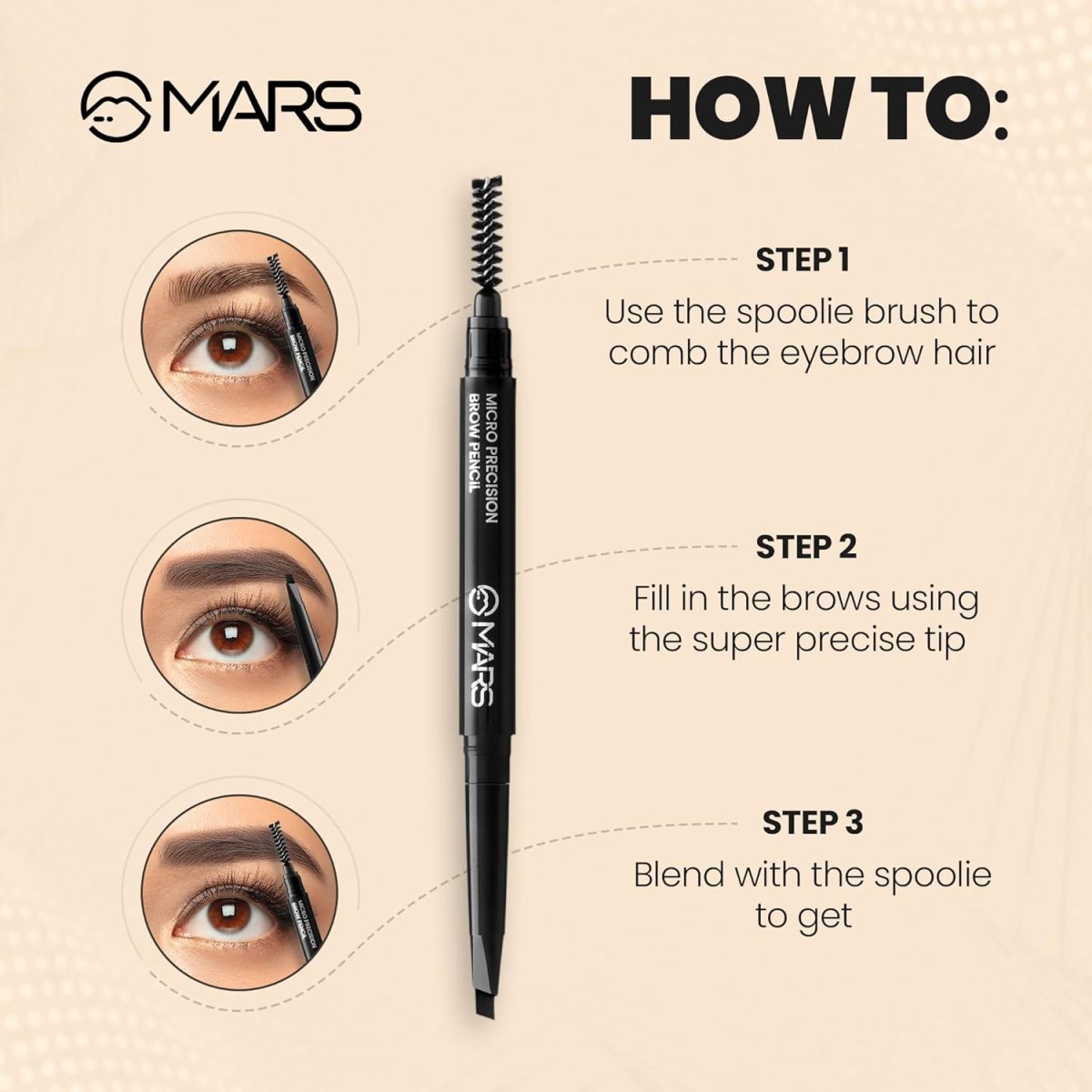 MARS Micro Precision Brow Pencil with spoolie | Retractable & Easy Glide | Long Lasting & Natural finish (0.4 g) (Black) - Image 4