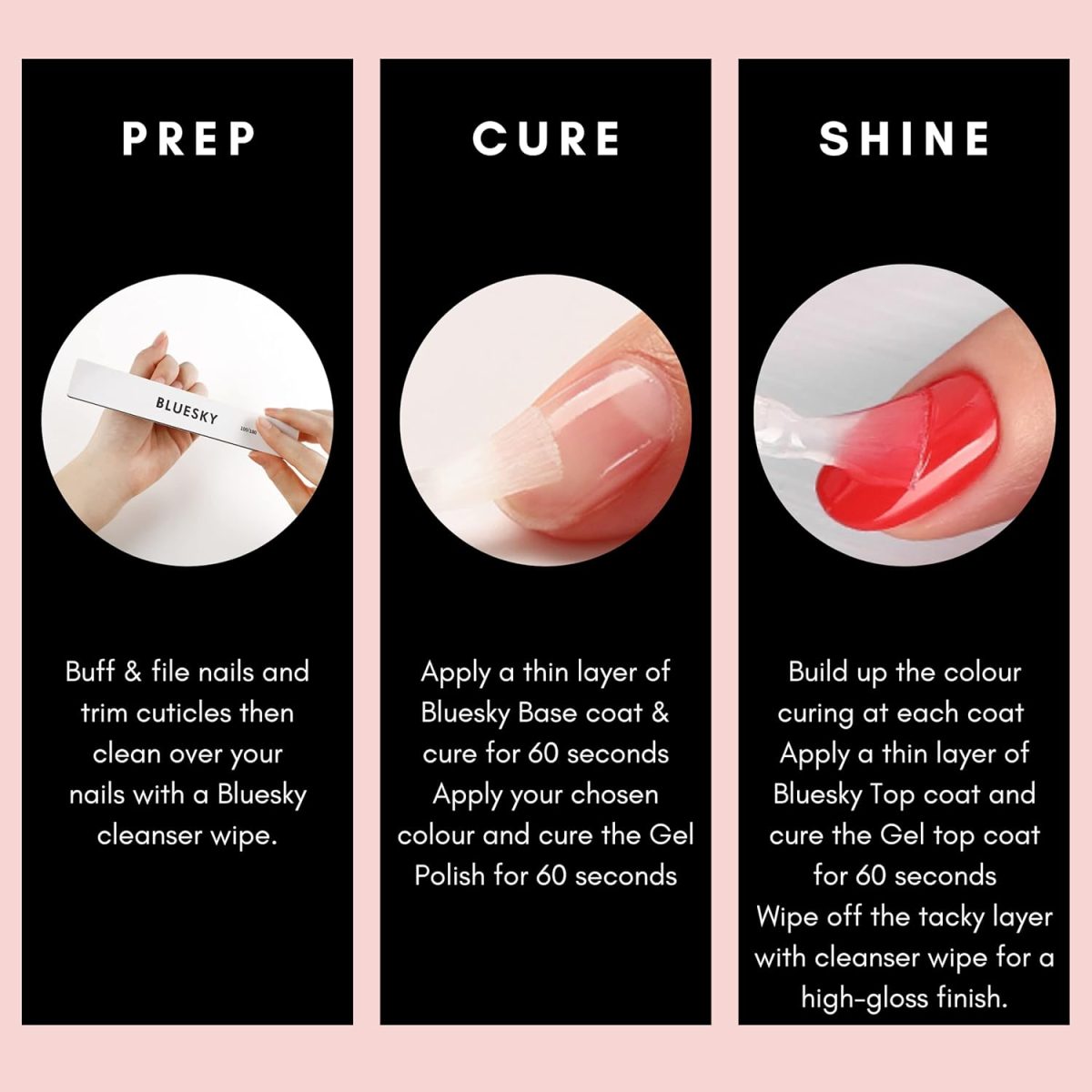 BLUESKY Gel Shiny Finish Nail Polish Set, Top Coat And Base Coat With Cuticle Oil. 3 X 5Ml. Top And Base (Requires Curing Under Uv/Led Lamp) - Image 5