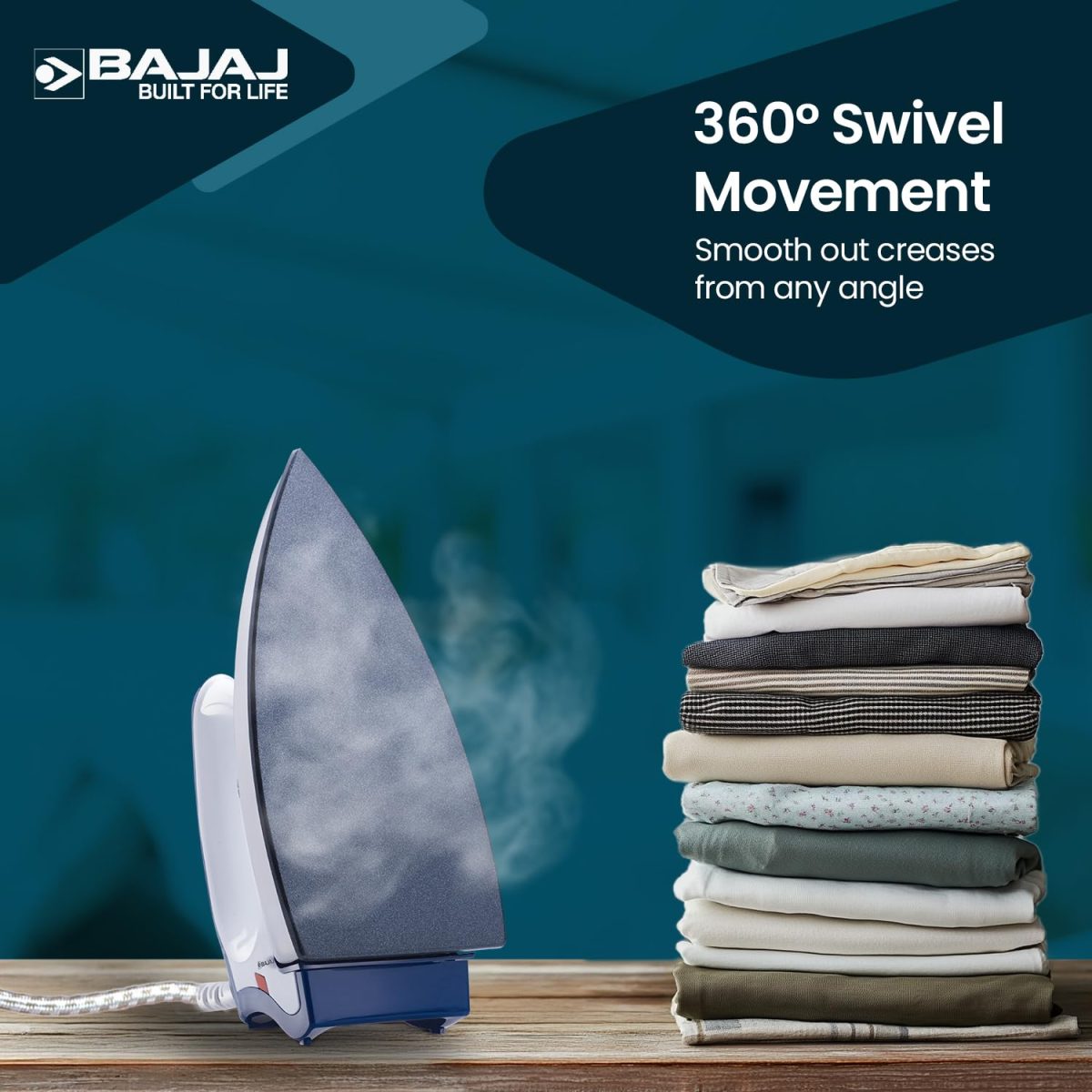 Bajaj Stainless Steel Majesty DX-11 1000 Watts Dry Iron | Advance Soleplate And Anti-Bacterial German Coating Technology | Automatic Shut Off | Thermal Safety Fuse | 2-Yrs Warranty 【White & Blue】 - Image 4