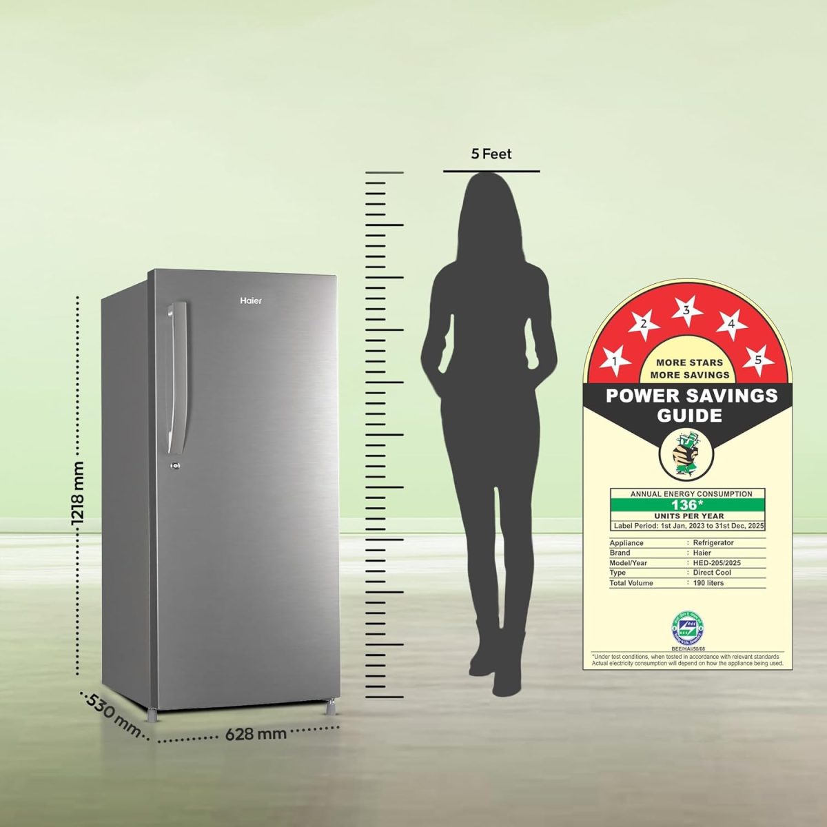 Haier 190 L 5 Star Direct Cool Single Door Refrigerator with 1 Hour Icing Technology (HED-205DS-P, Dazzle Steel) - Image 6