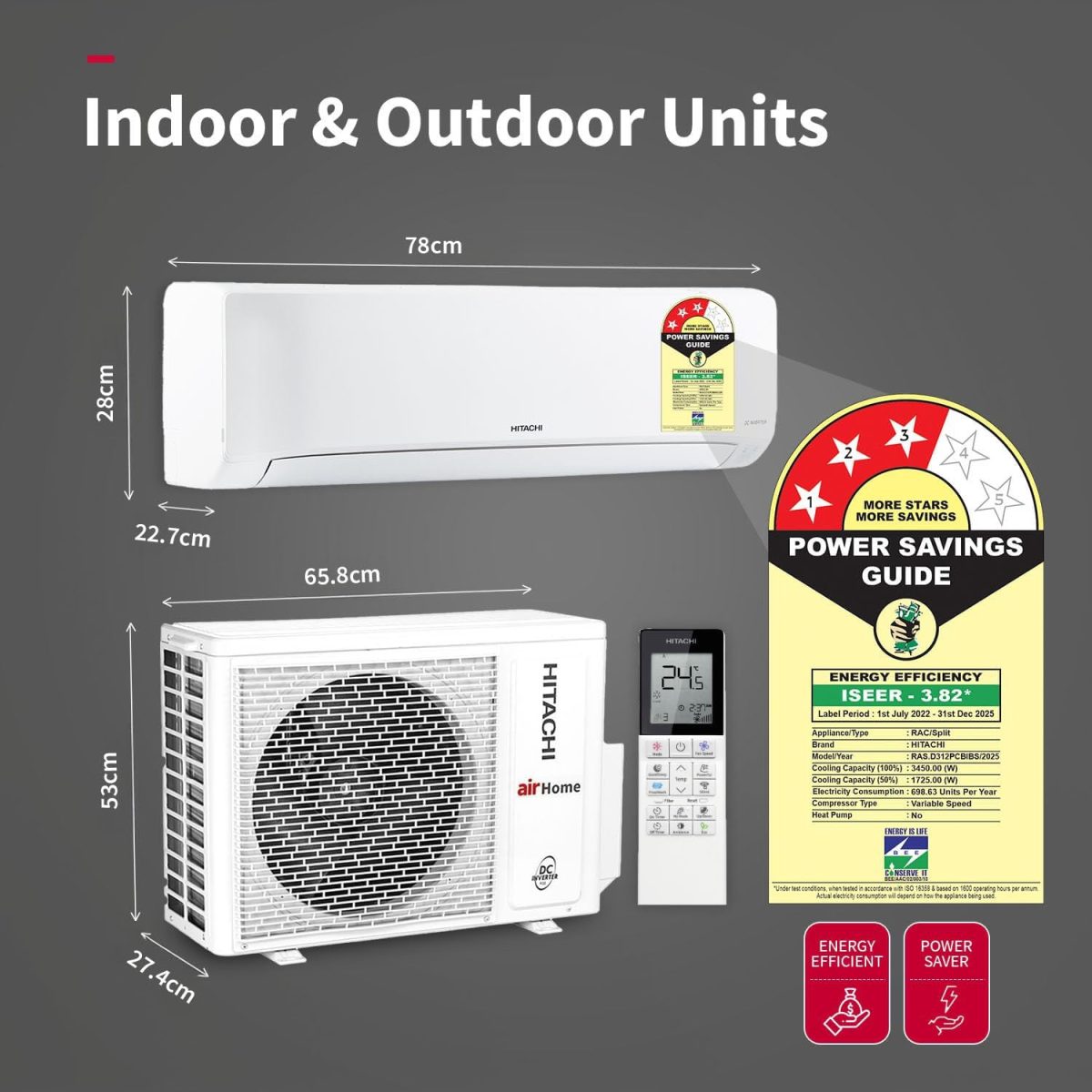 Hitachi 1 Ton Class 3 Star, 4-Way Swing, ice Clean, Xpandable+, Inverter Split AC (100% Copper, Dust Filter, 3400SXL RAS.D312PCBIBS, White) - Image 3