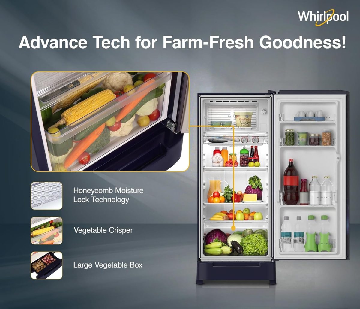 Whirlpool 184 L 5 Star Direct-Cool Single Door Refrigerator with Intellisense Inverter Compressor (205 WDE ROY 5S Inv SAPPHIRE SPRING-Z) - Image 7