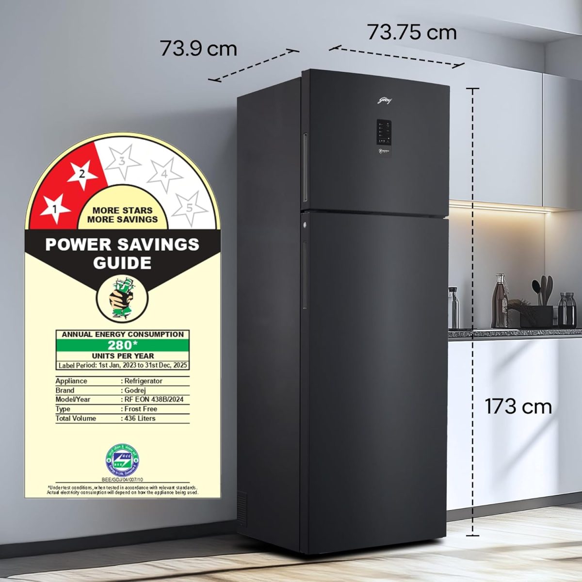 Godrej 436 L 2 Star With AI Tech, 95%+ Food Surface Disinfection With Nano Shield Technology Inverter Frost Free Double Door Regalis Refrigerator (RF EON 438B RCI MT BK, Matt Black) - Image 8