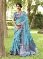 SGF11 Women's Organza Kanjivaram Pure Soft Silk Handloom Saree Pure Golden Zari With Blouse Piece - Image 2