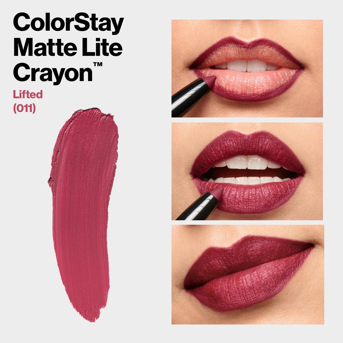 REVLON Colorstay Matte Lite Crayon Lipstick, Ultra-Precise Tip with built in Sharpner, Bold Color in Comfortable, Non-Drying Matte Formula, Water-Resistant Non-Drying Lipcolor Lifted - (011) - Image 5