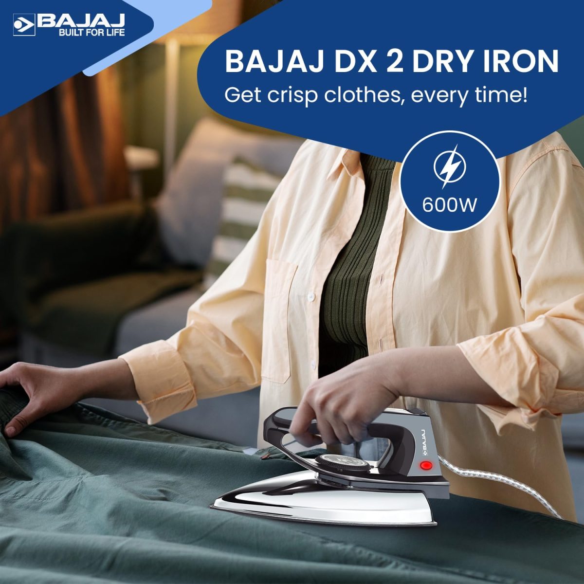 Bajaj DX-2 600W Dry Iron | Advance Soleplate And Anti-Bacterial German Coating Technology | 180 Degree Swivel Cord | Cool Touch Handle | 2-Yrs Warranty 【Black】 - Image 2
