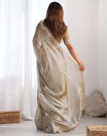 SIRIL Women's Organza Sequence Embroidery Scollped Border Saree With Unstitched Blouse Piece - Image 5