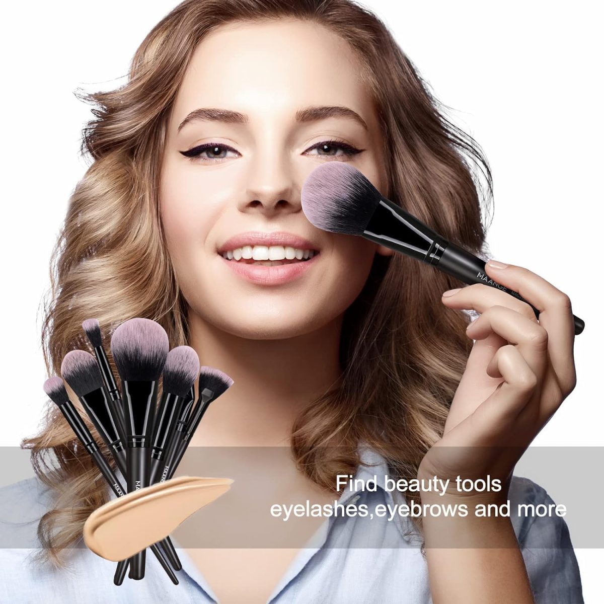 MAANGE 18 Pcs Premium Synthetic Make up Brushes Set Soft Foundation Powder Eyeliner Eye Shadow Makeup Brush Set Professional (Black) - Image 7