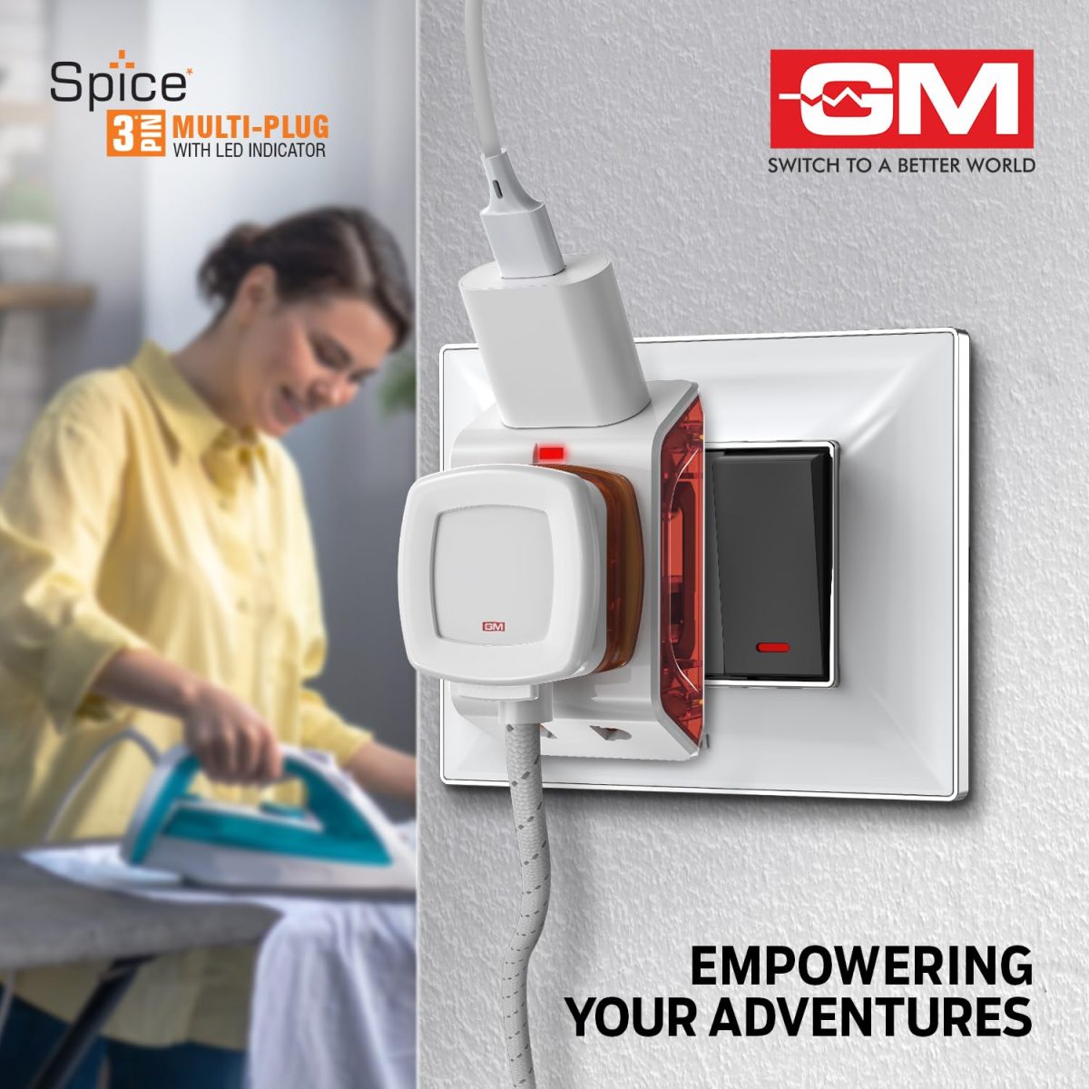 GM 6AMP 3-Pin Multi Plug Adaptor | Universal Travel Adaptor | Supports 2-Pin & 3-Pin Plugs | Multiple Charging Ports | Charge Smartphones, Laptops & Other Devices | Compact & Reliable | White - Image 2