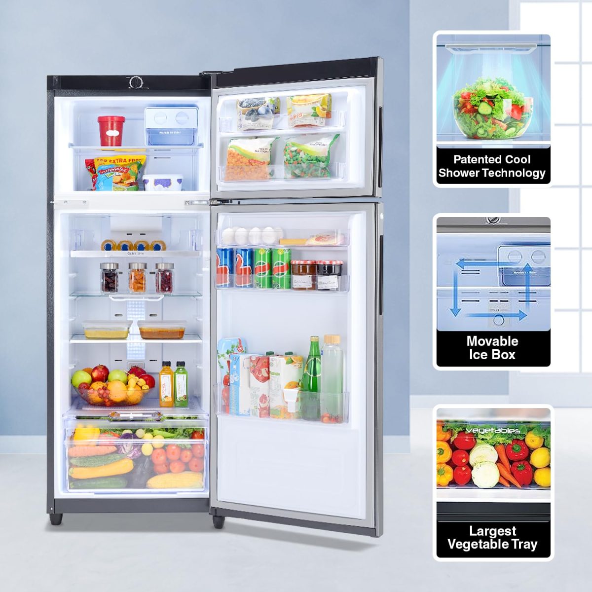 Godrej 244 L 3 Star Convertible Freezer 6-In-1, 30 Days Farm Freshness, Frost Free Inverter Double Door Refrigerator(, RF EON 265C RCIF FS ST, Fossil Steel) - Image 5