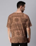 Veirdo® Pure Cotton Oversized Loose Baggy Fit Drop Shoulder Round Neck All Over Paisley Bandana Printed Half Sleeves T-Shirt for Men (Colors Available: White, Navy Blue & Beige) - Image 2
