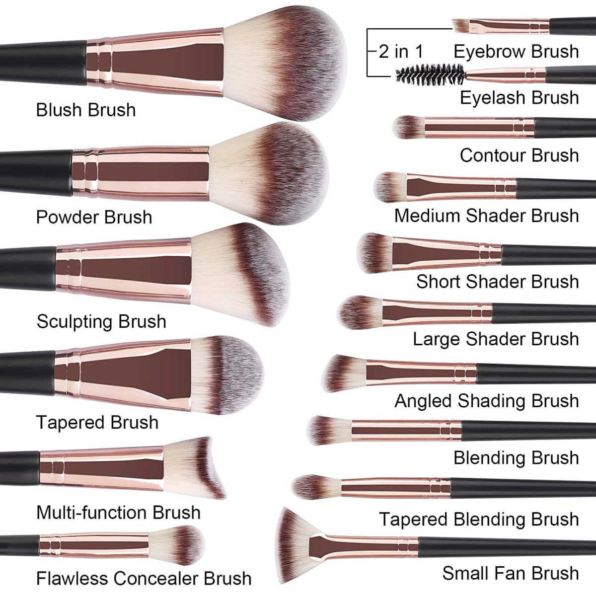 MAANGE Professional Makeup Brushes 15 Pcs Synthetic Makeup Brushes Set with 1 Makeup Sponge & 1 Brush Cleaner (Black Gold) - Image 2