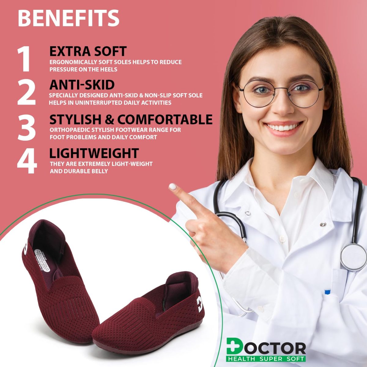 DOCTOR HEALTH SUPER Knitted Comfortable Stylish Classy Ballerina | Premium Flat Jutis Bellies | Non Slip Lightweight Shoes Bellies For Women | Dailywear Slip-On Flat Jutis | Trendy Women Jutis Bellies - Image 7