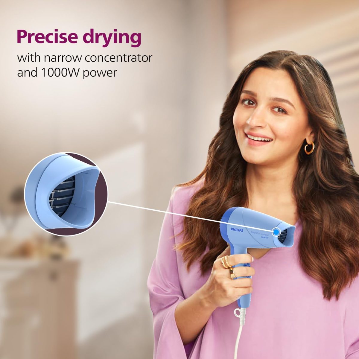 Philips HP8100/60 Compact Hair Dryer| 2 Flexible heat setting| ThermoProtect prevents overhearting | 1000 Watts- Blue - Image 4