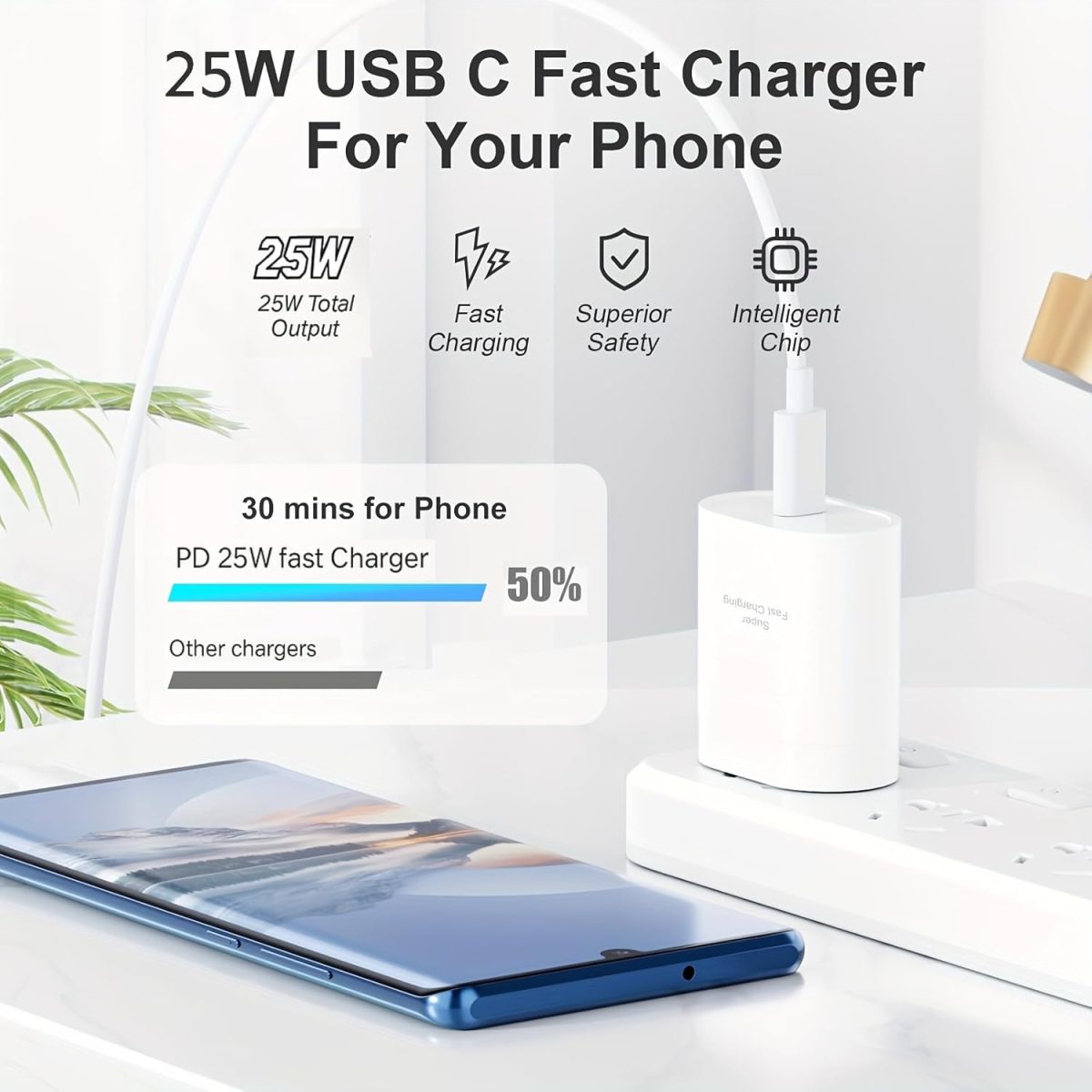 25W Super Fast Charger Adapter & Type C Cable Compatible with Samsung Galaxy S25, S24, S23, S22, S21(Ultra/Fe), M35, M15, M06, M05, M56, A55 5G, A35 5G, A15, F15, F14(Z/S/A/M/F Series) - Image 3