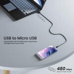 Ambrane Unbreakable 60W / 3A Fast Charging 1.5m Braided Micro USB Cable for Smartphones, Tablets, Laptops & Other Micro USB Devices, 480Mbps Data Sync, Quick Charge 3.0 (RCM15, Black) - Image 3